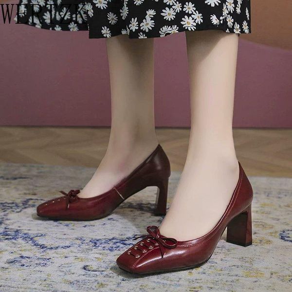 

sweet shoes woman heels 2021 spring butterfly knot genuine leather for women wedding high pumps female dress, Black