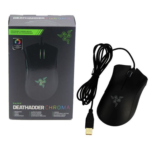 Hot Razer Deathadder Chroma Mouse cablati USB Mouse da gioco per computer ottico Sensore da 10000 dpi Mouse Mouse da gioco Mouse Razer con pacchetto di vendita al dettaglio