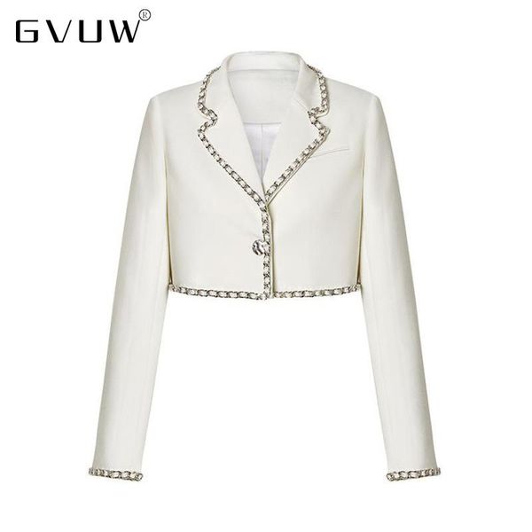 

women's suits & blazers gvuw women blazer short suit single button long sleeve ladies coat chain high waist slim jacket, White;black