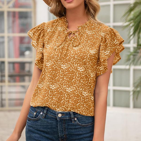 

women's blouses & shirts fahion short sleeve polka dot womens and femme 2021 summer black ruffles casual women elegantes blouse, White
