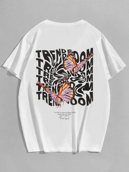 

men letter & butterfly graphic tee r2t7#, White;black