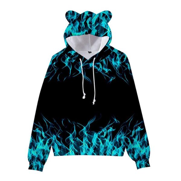 

men's hoodies & sweatshirts fashion -selling printing color flame 3d hoodie children's pullover boys and girls cartoon cute cat ea, Black
