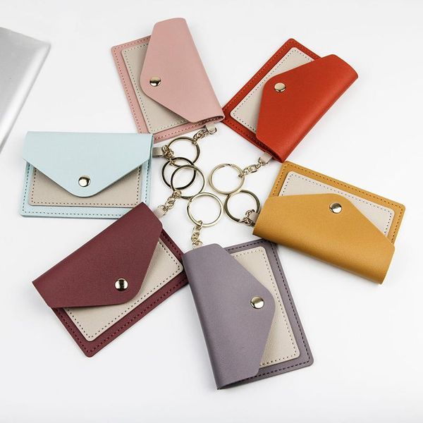 

card holders women pu leather zipper cash id holder purse patchwork mini business case name wallet gift, Brown;gray