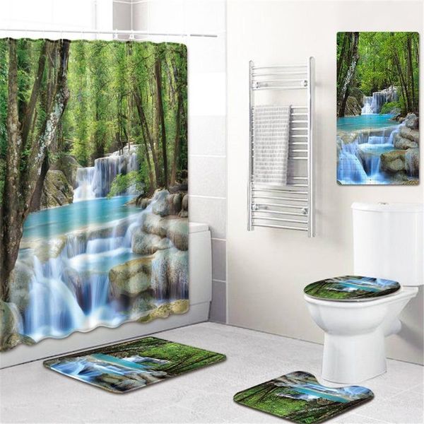 

bath mats bathroom shower curtain pvc floor mat toilet cover non-slip five-piece carpet round rug