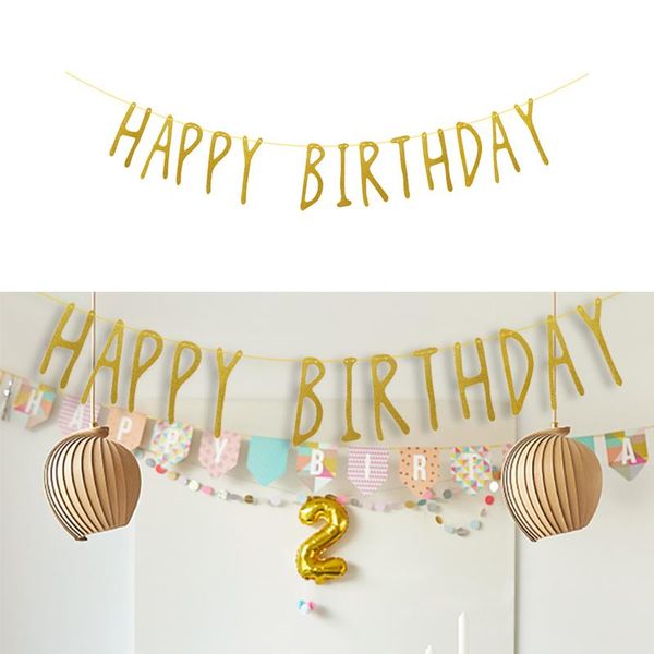 

party decoration happy birthday banner gold paper bunting hanging garland baby shower decor supplies accessories