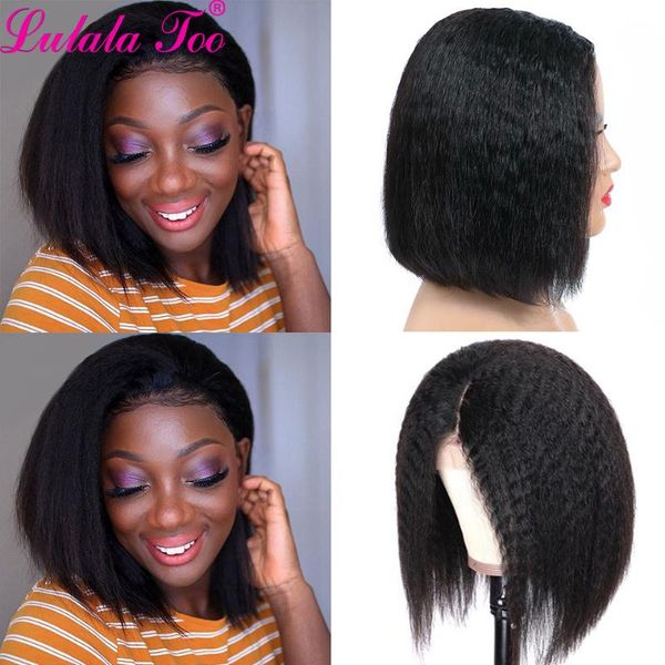 

lace wigs 13x4 front wig brazilian kinky straight human hair short bob 4x4 closure pre plucked remy blunt 150% density, Black;brown
