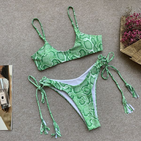 

brazilian snake swimsuit low waist bikini 2021 women swimwear two-pieces bikini set bather bathing suit swim wear