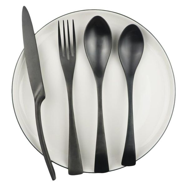 

dinnerware sets 4pcs/set cutlery set 304 stainless steel flatware black knife fork dessert spoon dinner kitchen tableware