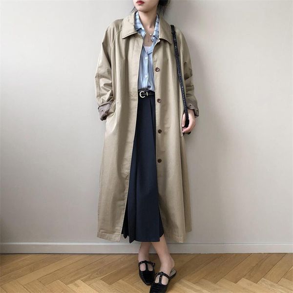 

women's trench coats 2021 autumn women coat for clothes khaki casaco feminino harajuku abrigo mujer long femme k062, Tan;black