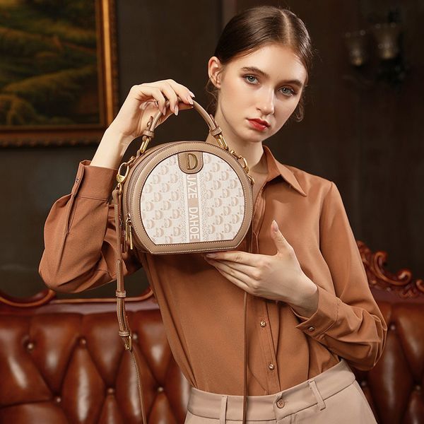 

foreign minority bags leather handbags design crossbody full style small round bag 2021 fashion women's portable single shoulder messen