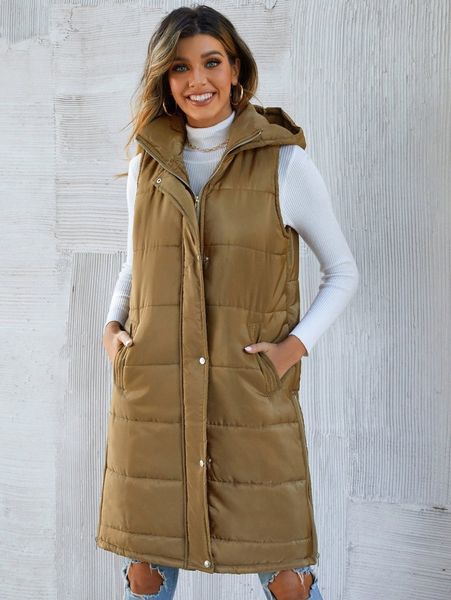 

eilly bazar zip up snap button hooded puffer vest coat c9ge#, Black