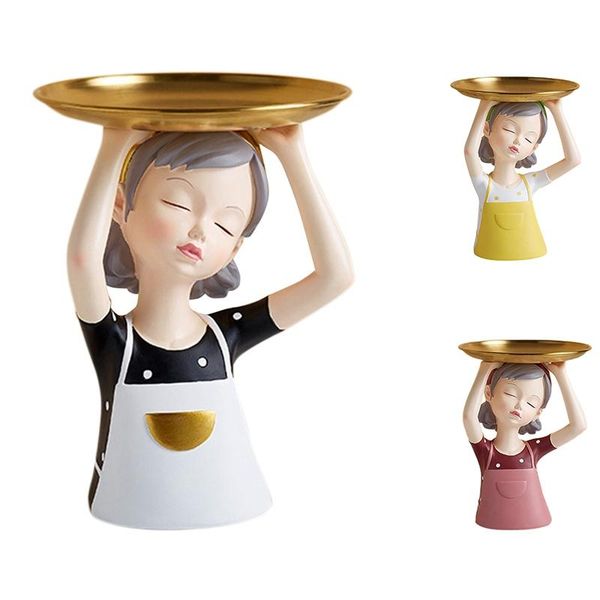 

decorative objects & figurines cute girl statue tray fruit key snacks storage resin ornaments desksundries home sculpture decor crafts