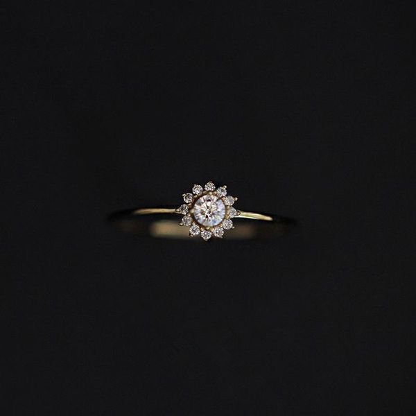 

sterling silver korean version simple sunflower ring for women pavÃ© crystal fashion party 14k gold jewelry gift cluster rings, Golden;silver