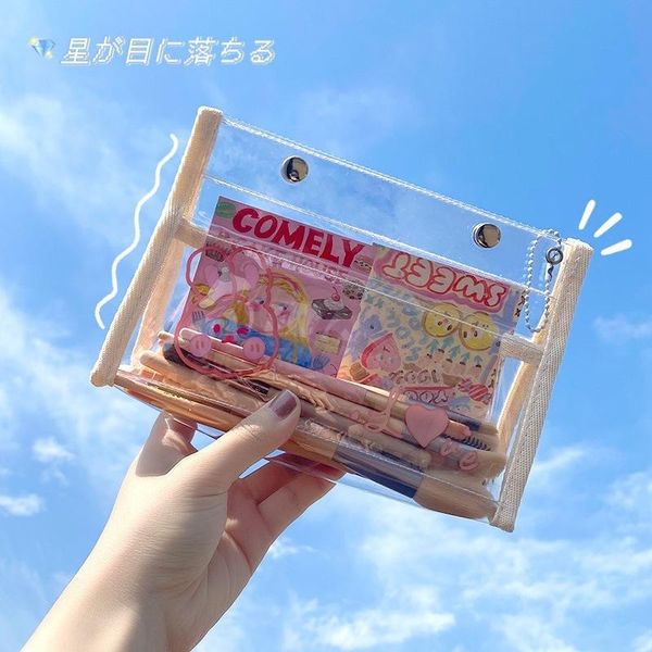 

pencil bags cute transparent pvc waterproof bag laser case school supplies kawaii box large