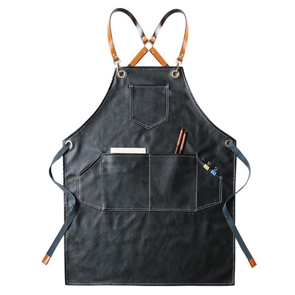 

aprons leather working apron cross back adjustable chef multi-pocket sleeveless strap and large pockets