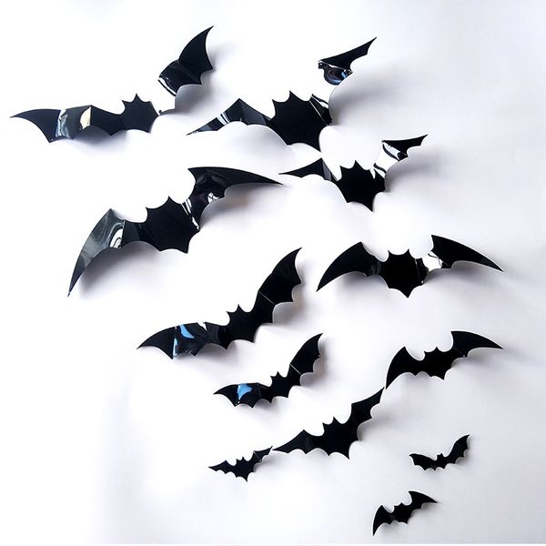 Black 3d PVC Bat Adesivos de Parede Home Decoração Festa Crianças Sala de estar Paredes Decalques DIY Dia das Bruxas Decoração Adesivo