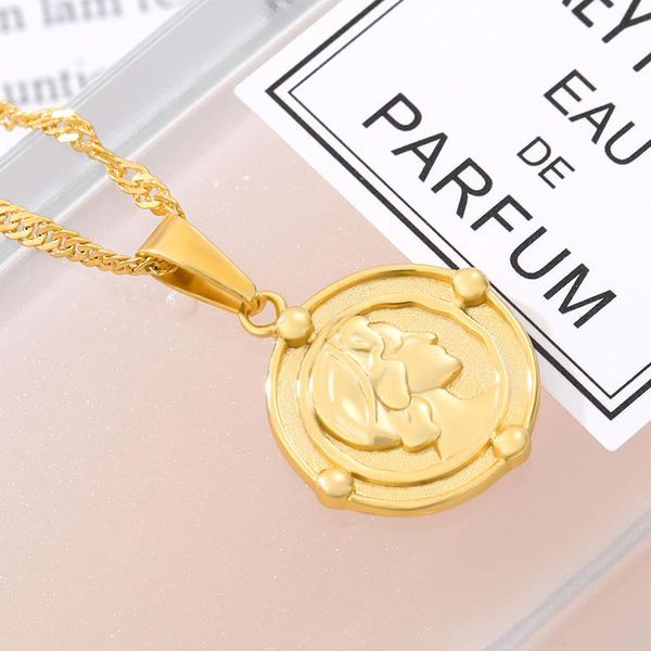 

retro gold silver color portrait round alloy coin pendant minimalist figure face chain choker necklace couple gift drop necklaces