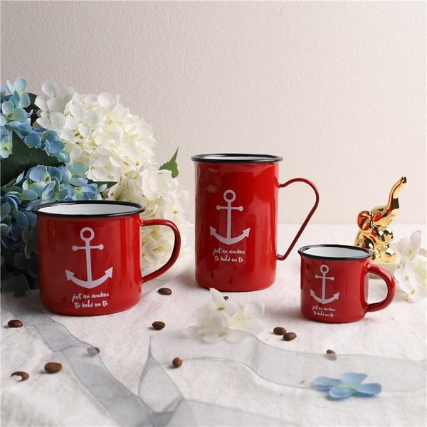 

mugs export spanish red sea anchor coffee cup high mug enamel tea baking tray