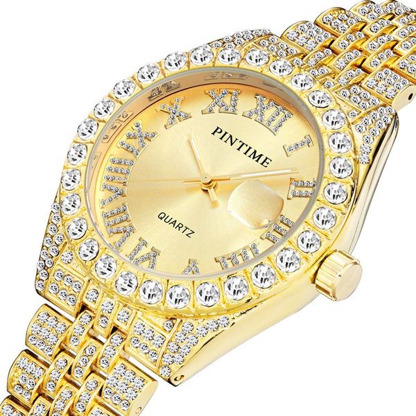 

wristwatches bling gold iced out mens watches full steel clock quartz hip hop diamond watch men relogio montre reloj hombre, Slivery;brown