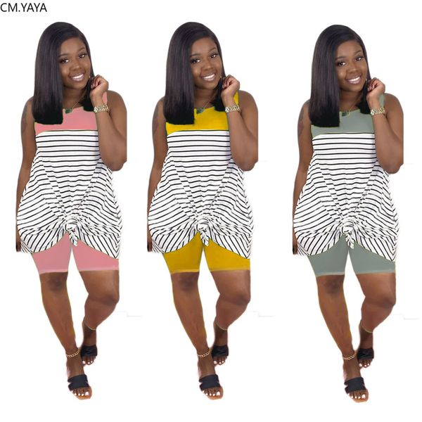 

2021 summer women two pieces set trasuits sleeveless o-ne +shorts suits joggers striped print sporty outfits gl8220by, White