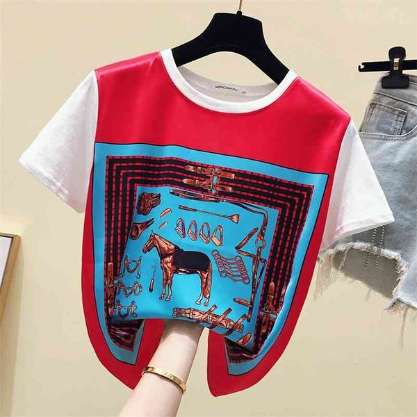 

summer women's short sleeves o neck print t-shirt tee girls pullover casual tees 210519, White