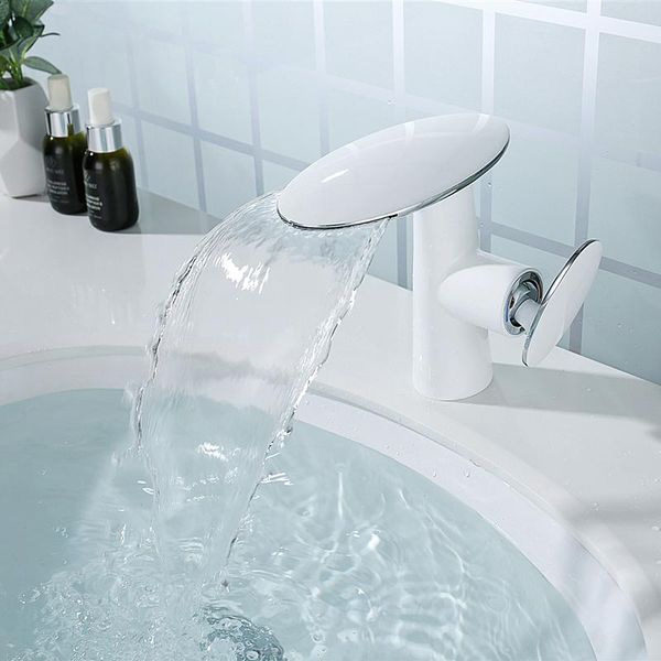 

basin faucets white brass bathroom sink taps waterfall faucet black chrome cold mixer