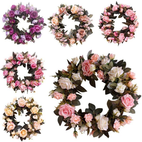 

decorative flowers & wreaths artificial rose wreath round shape floral loop beautiful wedding party home decor garlands birthday gifts