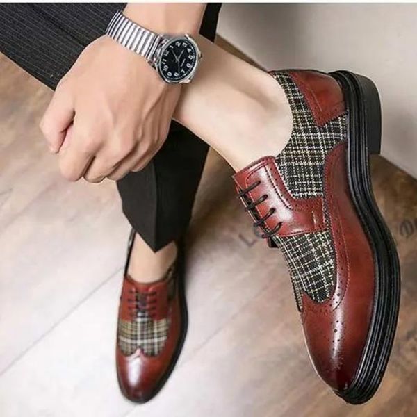 brogue oxfords derby men shoes casual business shoes outdoors pu leather round toe classic comfortable spring autumn simplicity 2021 new con, Black