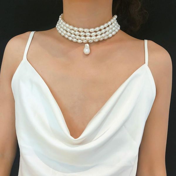 

chokers korean statement temperament imitation pearl necklace for women fashion simple round short layered 2021, Golden;silver