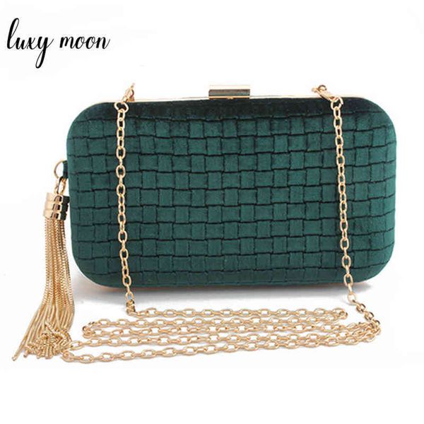 

velour evening clutch bag for women plaid pattern metal tassel clutches gold color chain handbag vintage party purse zd1147