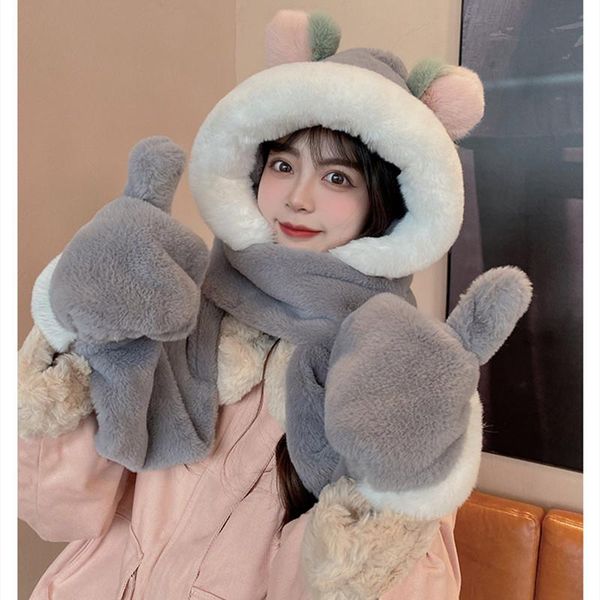 

scarves woman autumn and winter korean multifunction solid color peach scarf student decoration warm bib gloves shawl, Blue;gray