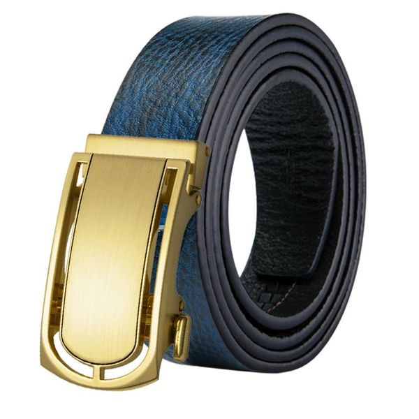

ge-1019 golden buckle men's belt blue 3.5cm fashion designer cow genuine leather belts for men automatic ceinture homme, Black;brown