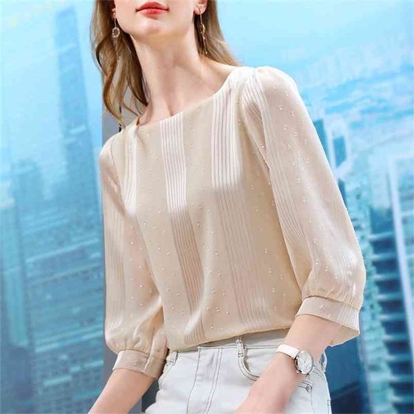 

thin chiffon shirt loose female spring stripe blouse korean style seven-point lantern sleeve small french 13992 210421, White