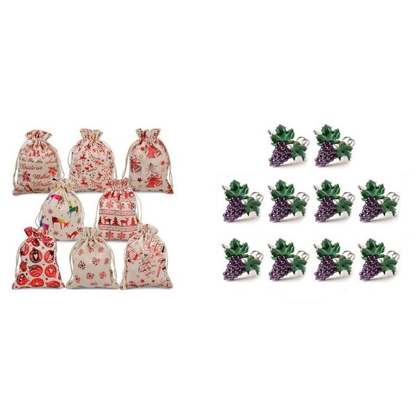 

napkin rings 16pcs christmas drawstring gift bags burlap & 10pcs western food fruit buckle grape ring