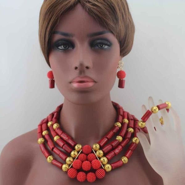 

earrings & necklace african coral beads jewelry set nigerian wedding costume bridal lk0011, Silver