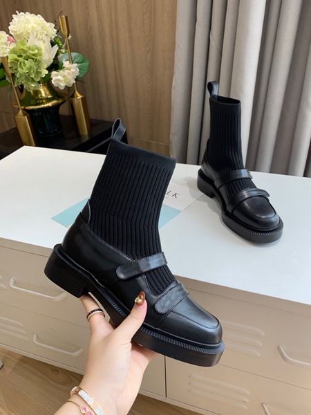 

fashion designer shoes womens boots round head stretch satin sanding leather sequined letters striped elastic stockings, Black