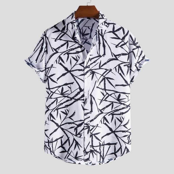

men's casual shirts 2021 men short sleeve hawaiian shirt summer vintage blouse loose beach chemise streetwear camisa masculina, White;black