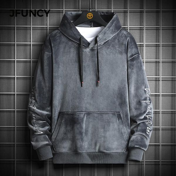 

men's hoodies & sweatshirts jfuncy 2021 fall winter male warm plus velvet men oversized o-neck streetwear casual black clothes