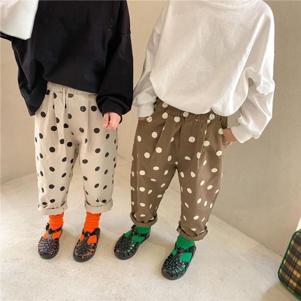 

boys girls autumn dot casual trousers children all match pants for 2 7 years kids, Blue