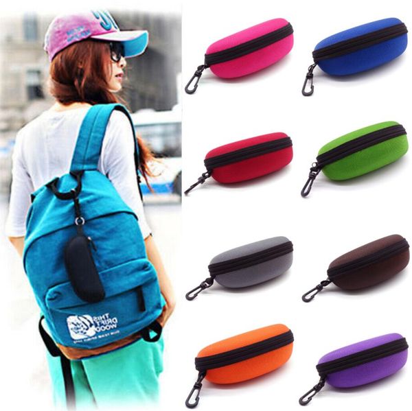 

portable zipper eye glasses box sunglasses clam shell hard eyewear case protector bag black blue gray red 12 colors