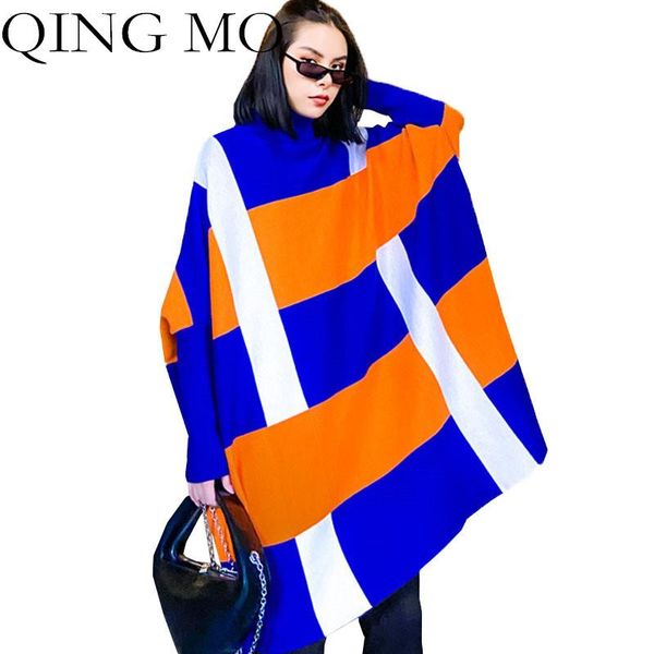 

knitting hedging sweater woman 2021 winter large size cape turtlenck geometry cube bat sleeve lhxx413 women's sweaters, White;black