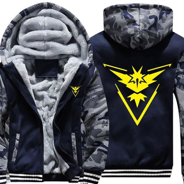 Felpe con cappuccio da uomo Felpe con cappuccio taglia US Game Team Valor Mystic Instinct Felpa con maniche mimetiche Giacca con cappuccio blu navy