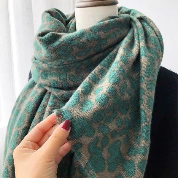 

women's winter scarf, luxury versatile leopard print long thick shawls wraps scarf dual-use, tippet stole scarves, Blue;gray