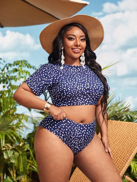 

plus polka dot high waisted bikini swimsuit u5y1#, Black