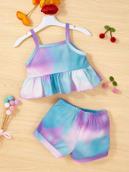 

baby tie dye ruffle hem cami & shorts she, White