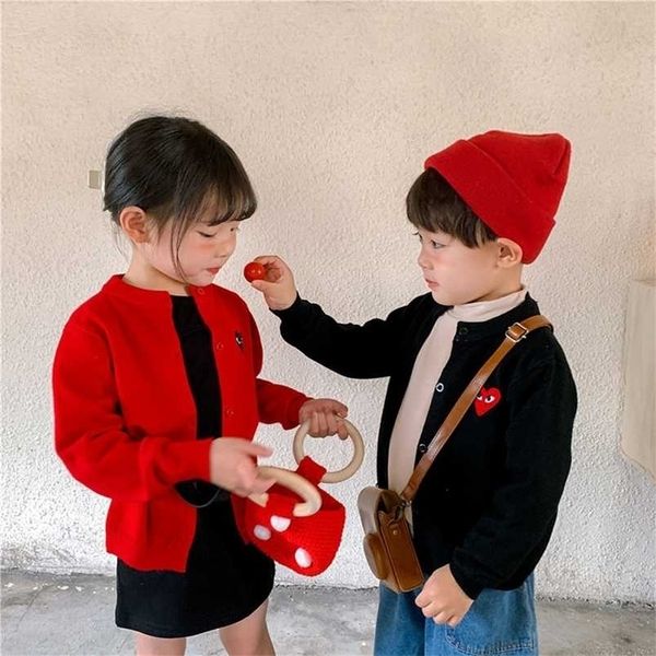 

autumn kids clothes girls cardigan korean boys coat love embroidery outwear long sleeve knitting 211201, Blue