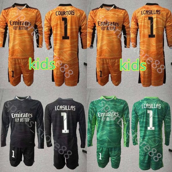 

2021 2022 kits kit long sleeve 1 courtois soccer jerseys set blue goalkeeper children lker casillas jersey, Black