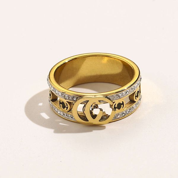 

ring gujia double g diamond inlaid hollow pair wide version classic fashion, Silver