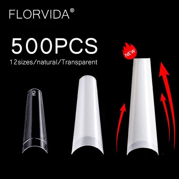 

false nails florvida 500pcs kit xxl long stiletto tips french style fake half curve clear plastic for art professional suppliers, Red;gold