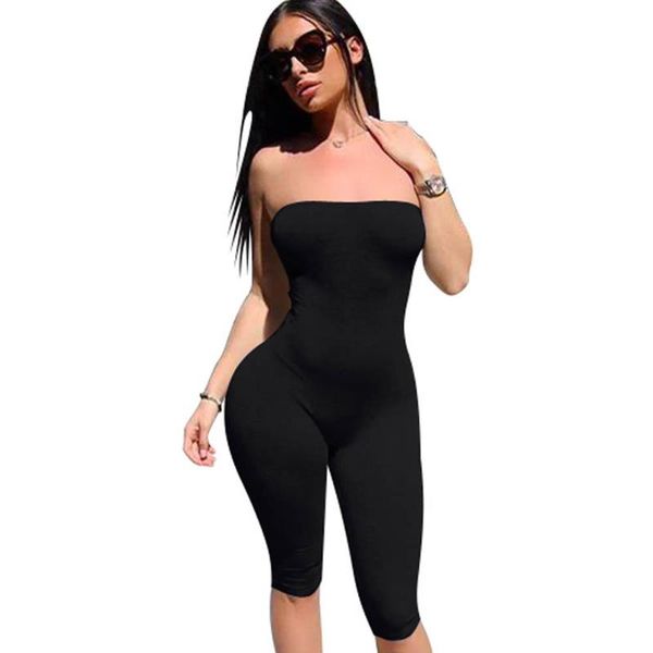 

women's jumpsuits & rompers dotrend solid strapless backless bodycon bandage spandex summer jumpsuit women one piece bodysuits for, Black;white